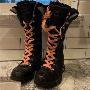 UGG Black Winter Lace-Up Boots with Pink XL long Laces 10m